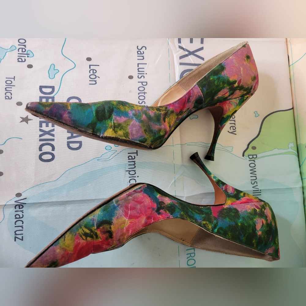Vintage 1950s Heels Shoes Pumps Grandini New York Floral Women's Size 7N - Picture 6 of 8
